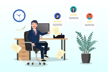 Businessman manage people with employee online application, employee management system, attendance or candidate analysis, customer management system, CRM or recruitment applicant system concept