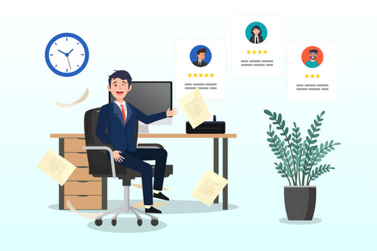 Businessman manage people with employee online application, employee management system, attendance or candidate analysis, customer management system, CRM or recruitment applicant system concept