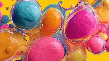 Vibrant, colorful, abstract spheres in a dynamic liquid motion