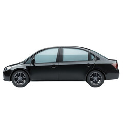 Obraz premium Sleek black sedan polished chrome wheels dark tinted windows isolated on a on transparent background