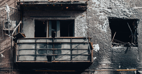 ruined street and destroyed houses the city war in Ukraine