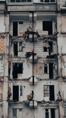 Naklejka premium ruined street and destroyed houses the city war in Ukraine
