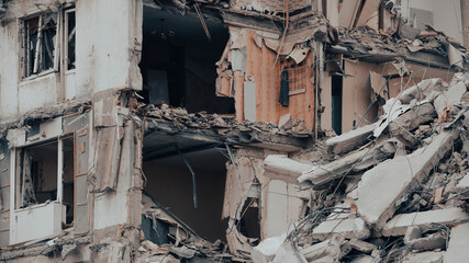 ruined street and destroyed houses the city war in Ukraine