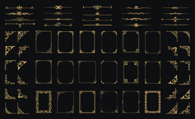 Vintage frames. Set of floral divider, corner collection. Vector decorative Victorian dividers set.