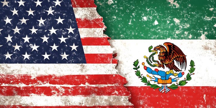 Grunge USA Mexico Flags Torn Border Graphic Design red art blue aged worn unity eagle stars white   