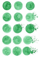 Abstract Background Green Watercolor Circle Set Illustration