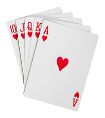 royal straight flush in hearts playing card isolated