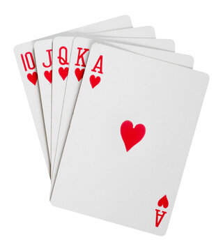 royal straight flush in hearts playing card isolated