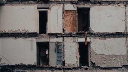 ruined street and destroyed houses the city war in Ukraine