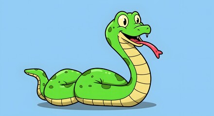 Fototapeta premium Cartoon Snake Slithering with Tongue Out on Blue Background