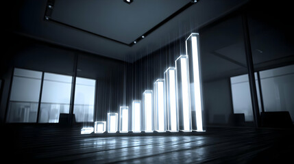 with glowing charts from AI analysis of global economic indicators