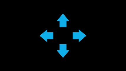 Swipe left, right, up, down arrow animation on black background. four Moving arrow.