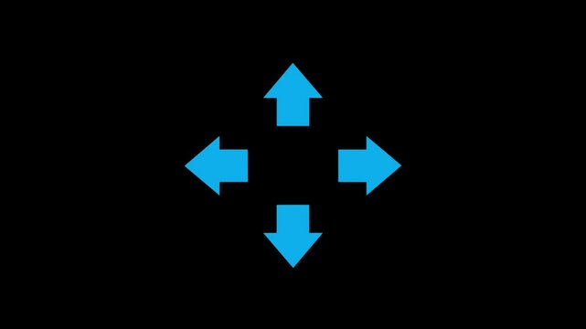 Swipe left, right, up, down arrow animation on black background. four Moving arrow.
