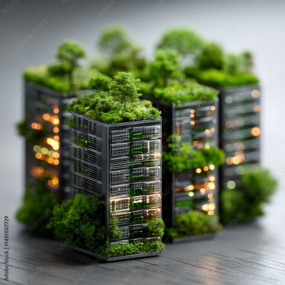 Leinwandbilder sustainable computing: eco-friendly data centers harmonizing technology with nature for a greener fu
