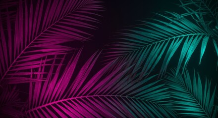 Abstract Background Illustration Neon Tropical Palm Leaves