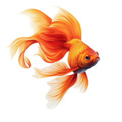 Fototapeta premium Fiery orange goldfish fins flowing vibrant scales elegant pose dark on transparent background