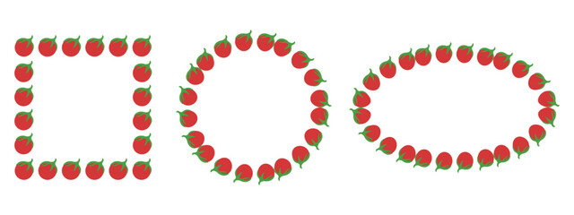 Set empty tomatoes Frame vector illustration. Blank tomato Frame collection isolated transparent. Vector for food poster card market cover and social media stroies design EPS 10