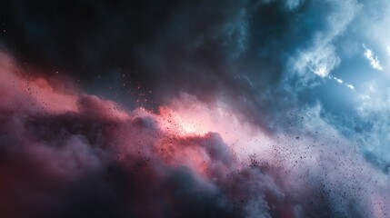 Obraz premium Eruptive Cloudscape: A Dramatic, Pink and Blue Celestial Scene