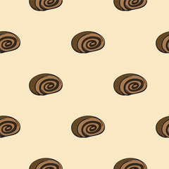 Roll with poppy seeds. Bakery. Vector seamless pattern. Endless background for wrapping paper, print, textile