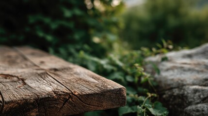 Fototapeta premium Rustic Wooden Tabletop: Serene Nature's Embrace