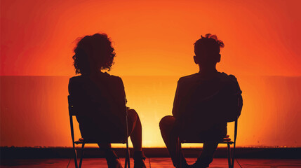 Obraz premium Back view of a couple silhouette sitting on Chair