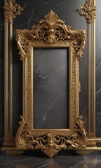 Intricate gold frame on marble, ornate details , royal, artwork