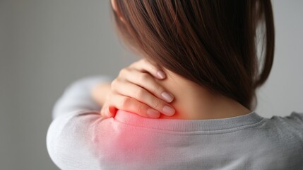 肩が痛くて手でおさえている女性