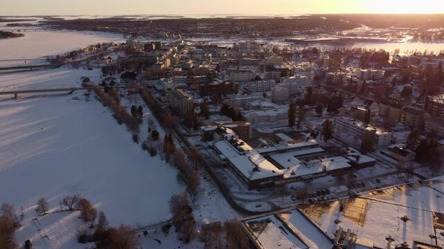 Winter Landscape At Tornio City Of Finland - Aerial Drone Shot