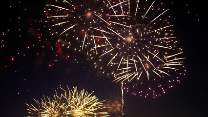 Golden Firework Countdown to new year 2025 party time event anniversary independence day night time...