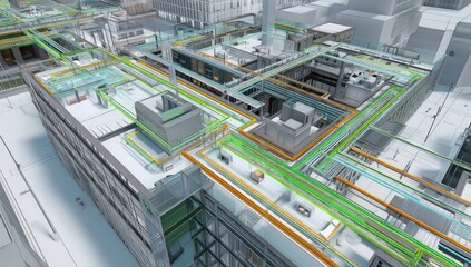 Advanced tech visualizing BIM model utilities within modern buildings for efficient architectural planning.