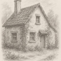 Obraz premium Monochrome pencil sketch of rustic house