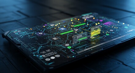 Advanced tech device with glowing digital interface