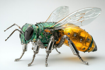 A Futuristic Bee Constructed From Circuit Boards and Chrome