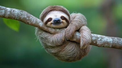 Sloth Hanging on Tree Branch