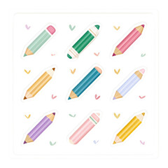 A variety of colorful pencils and crayons are arranged on a white backdrop. The vibrant tools are designed to inspire creativity and artistic expression, captivating anyone who loves art