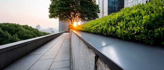 Fototapeta premium Urban Oasis Pathway at Sunrise