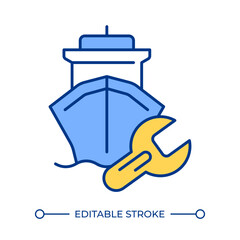 Ship vessel repair line color icon. Checking condition and maintaining damage of watercraft. Marine industry service. Isolated vector illustration. Flat colorful symbol design. Editable stroke