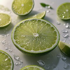 Slicing fresh limes for refreshing drinks culinary kitchen food photography bright environment close-up viewpoint