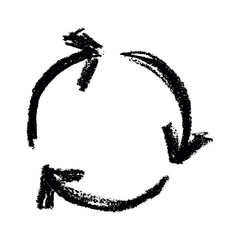 Hand drawn recycle arrow icon Recycling resources symbol Reuse of materials, zero waste, green environment, saving the planet