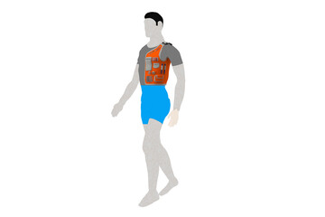 Illustration of an Individual WORKER HUMAN Wearing a Versatile Hi-Vis Orange Vest for Professional Use, MULTIPURPOSE VEST CLOTH JACKET POCKET FOR ENGINEER SAFETY, Model MANNEQUIN on a PNG Transparent 