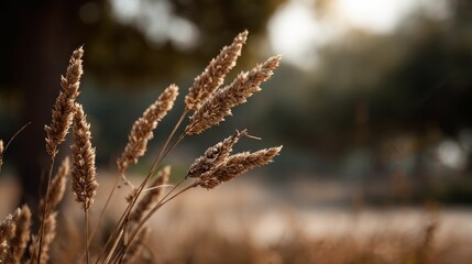 Naklejka premium Golden Wheatgrass: Serene Autumnal Field Scene