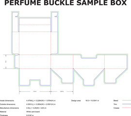 Perfume buckle sample box template with dimensions and bleed trim crease lines