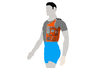 Illustration of an Individual WORKER HUMAN Wearing a Versatile Hi-Vis Orange Vest for Professional Use, MULTIPURPOSE VEST CLOTH JACKET POCKET FOR ENGINEER SAFETY, Model MANNEQUIN on a PNG Transparent 