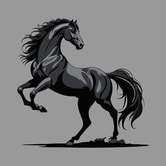 Rearing Stallion Horse Vector in Powerful Pose with Flowing Tail Monochrome Silhouette Style for Tattoo Logo Clipart Decorative Print and Wild Animal Art Projects