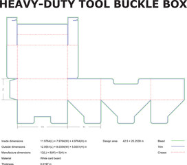 Fototapeta premium Detailed blueprint of a heavy duty tool buckle box with dimensions and specifications