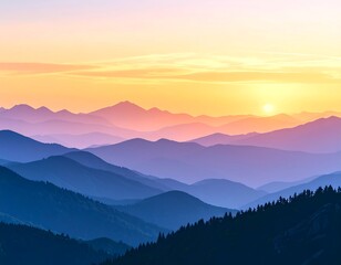 Obraz premium From dawn's misty light on the mountain landscape to the sky ablaze with sunset clouds over the peaks, nature's beauty unfolds