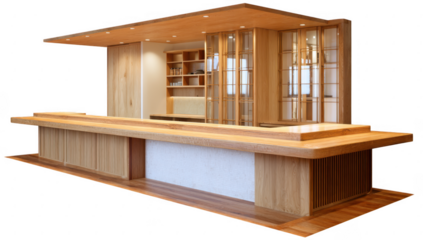 Japanese dining counter transparent mockup isolated png with no background.