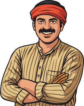 Indian farmer smiling and posing vector illustration
