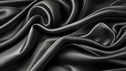 Fototapeta premium Black Silk Fabric Texture - Luxury Satin Cloth Folds Background for Fashion, Product Display, and Elegant Design
