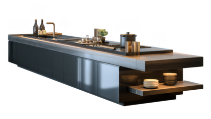 Marble kitchen island png in 3d transparent no background in Europe style furniture.